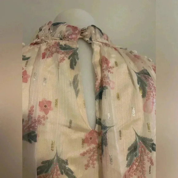 lined floral sheer blouse, sz S, cream, pink, green, Spring, Easter - Picture 5 of 11